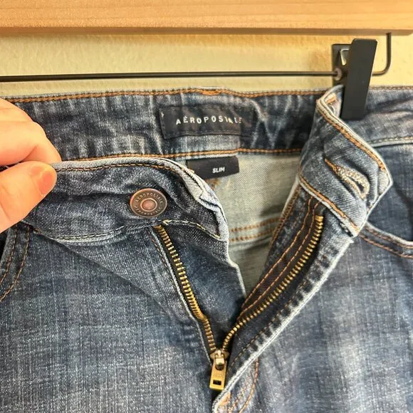 Aeropostale Slim Jean Mens Size 32 x 32 Bundle Medium Wash Blue Denim Whiskering - Picture 12 of 12